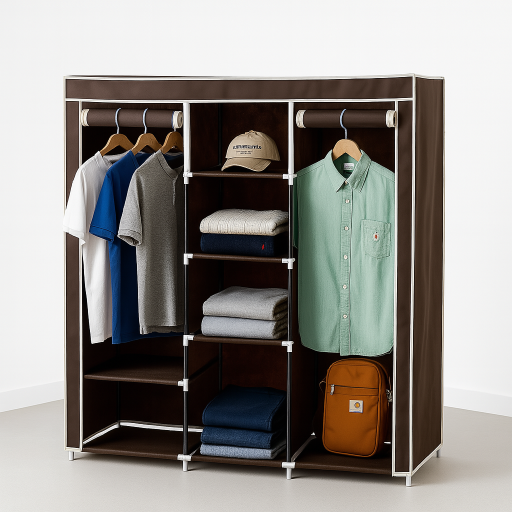 Organizador de Ropa 3 Cuerpos con Estanterías – Estructura Metálica y Cobertura de Tela