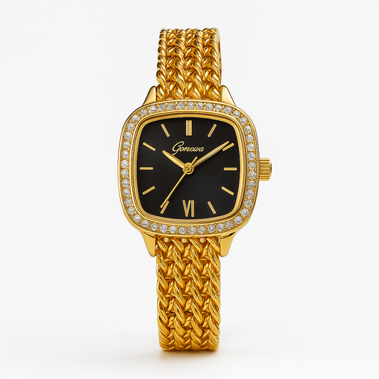 Reloj Análogo de Pulsera Dorado Mujer con Malla Metálica y Bisel con Piedras
