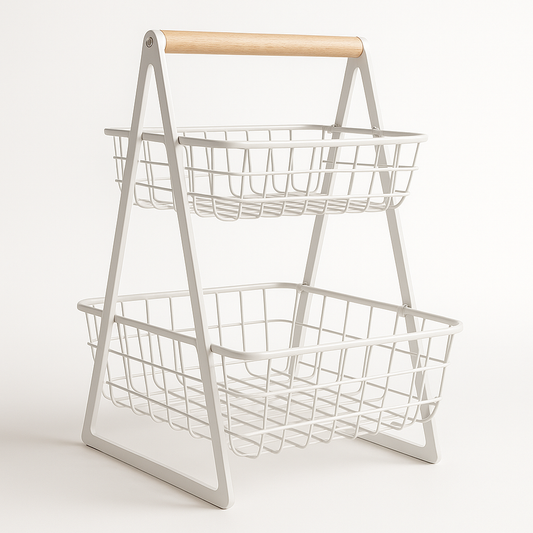 Canasta Organizadora de Frutas de 2 Niveles en Acero Inoxidable