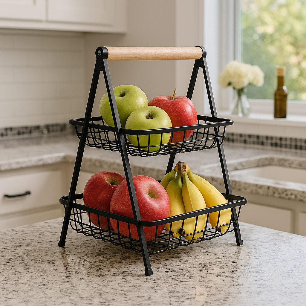 Canasta Organizadora de Frutas de 2 Niveles en Acero Inoxidable